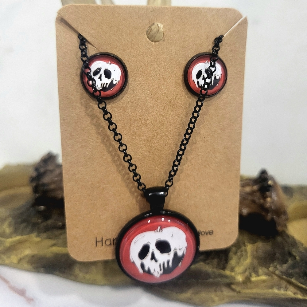 🍎SOLD🍎 Wicked Apple Skull Pendant Necklace and Earring Set